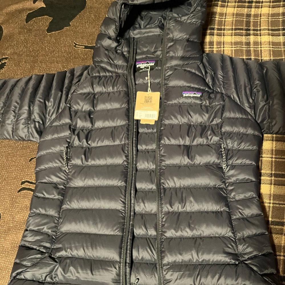 Black Patagonia Down Jacket with Hood, Women Small